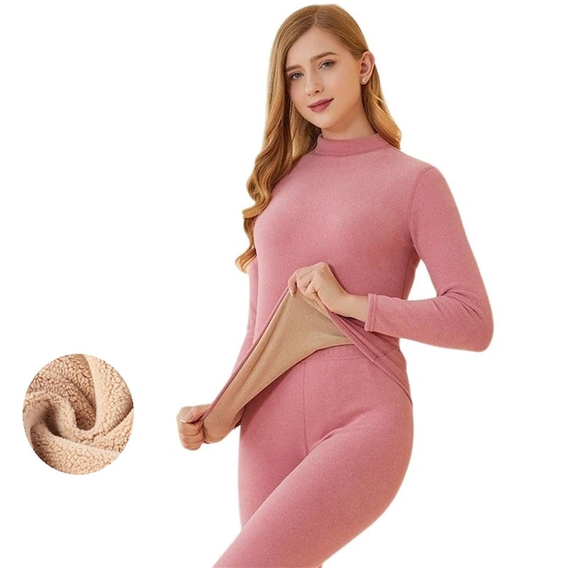 Winter New Women's Thermal Underwear Thick Intimate Set Berber Fleece 2 Pieces Underpanties and Undershirts J17