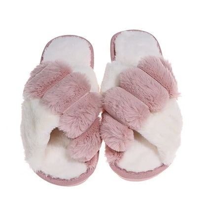 New Women Slippers Winter House Furry Slippers Fluffy Faux Fur Indoor Home Cotton Slippers Floor Shoes Ladies Flip Flops djam