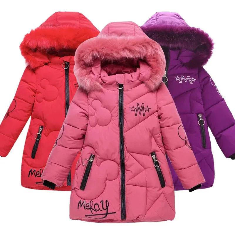 Big Size Winter Girls Jackets Keep Warm Thicken Christmas Coat Autumn Hooded Zipper Waterproof Outerwear Kids Clothes 3-12 Years