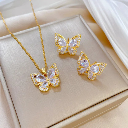 Women Chic Fashion Rhinestone White Clear Butterfly Jewelry Set Jari