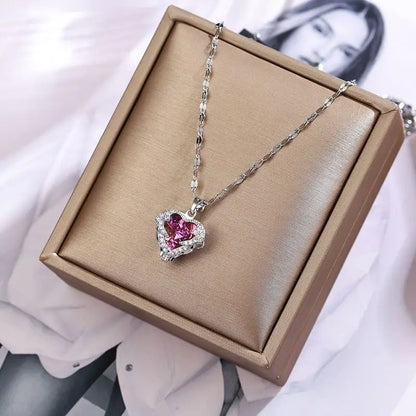 Top Luxury Colorful Crystal Ocean Heart Pendant Necklace For Women Trendy 316L Stainless Steel Jewelry Female Wedding Neck Chain Jari