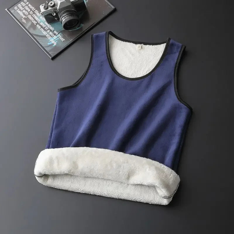 Thermal Underwear Men Warm Undershirt Winter Men's Lambswool Sleeveless Bottoming Shirt Padded Thickened Vest Thermal Tops J17