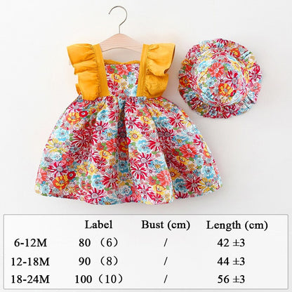 Summer Clothes Baby Girl Beach Dresses Casual Fashion Print Cute Bow Flower Princess Dress Newborn Clothing Set