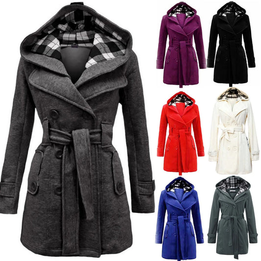 Women'S Winter Jacket Warm Hooded Long Sections Coat Belt Double Breasted Jacket Korean Reviews Many Clothes Woman Clothing 0.