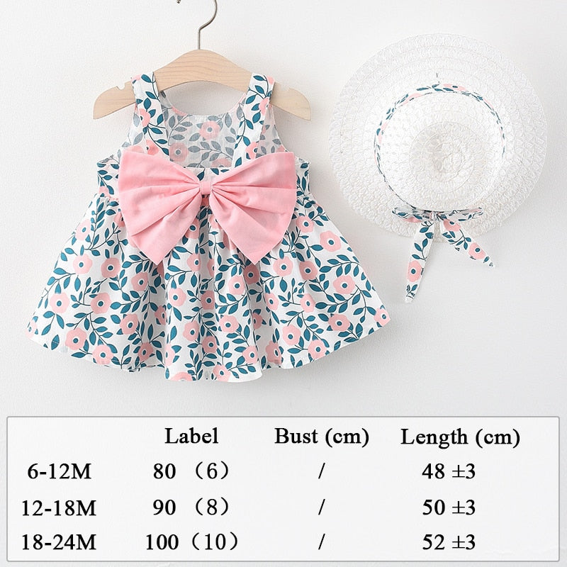 Summer Clothes Baby Girl Beach Dresses Casual Fashion Print Cute Bow Flower Princess Dress Newborn Clothing Set