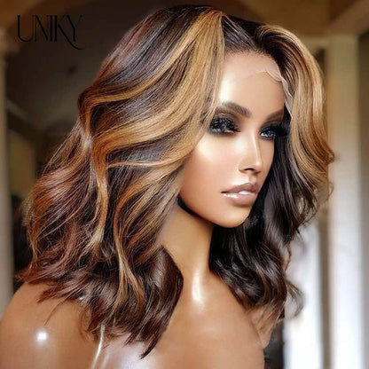 Highlight Bob Wig Perruques Bob Court Cheveux Humains Body Wave Bob Wig Human Hair Ombre Colored Wig Wet AndWavy T Part Lace Wig