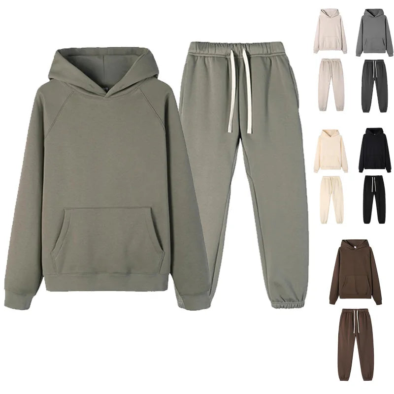 Men Women Hooded Sets Fashion Type 2 Piece Suit Thick fleece Jogging Sweatshirts Oversized Tracksuit Hoodie+Pants Streetwear 4 kanpe