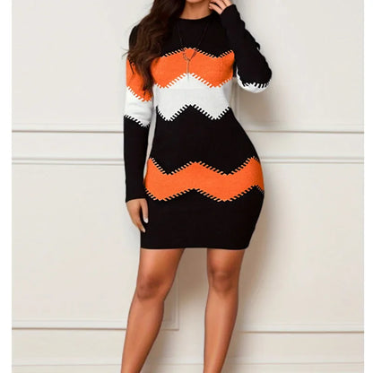 New Short Skirt Mid length Round Neck Long Sleeve Knitted Dress 4 kanpe