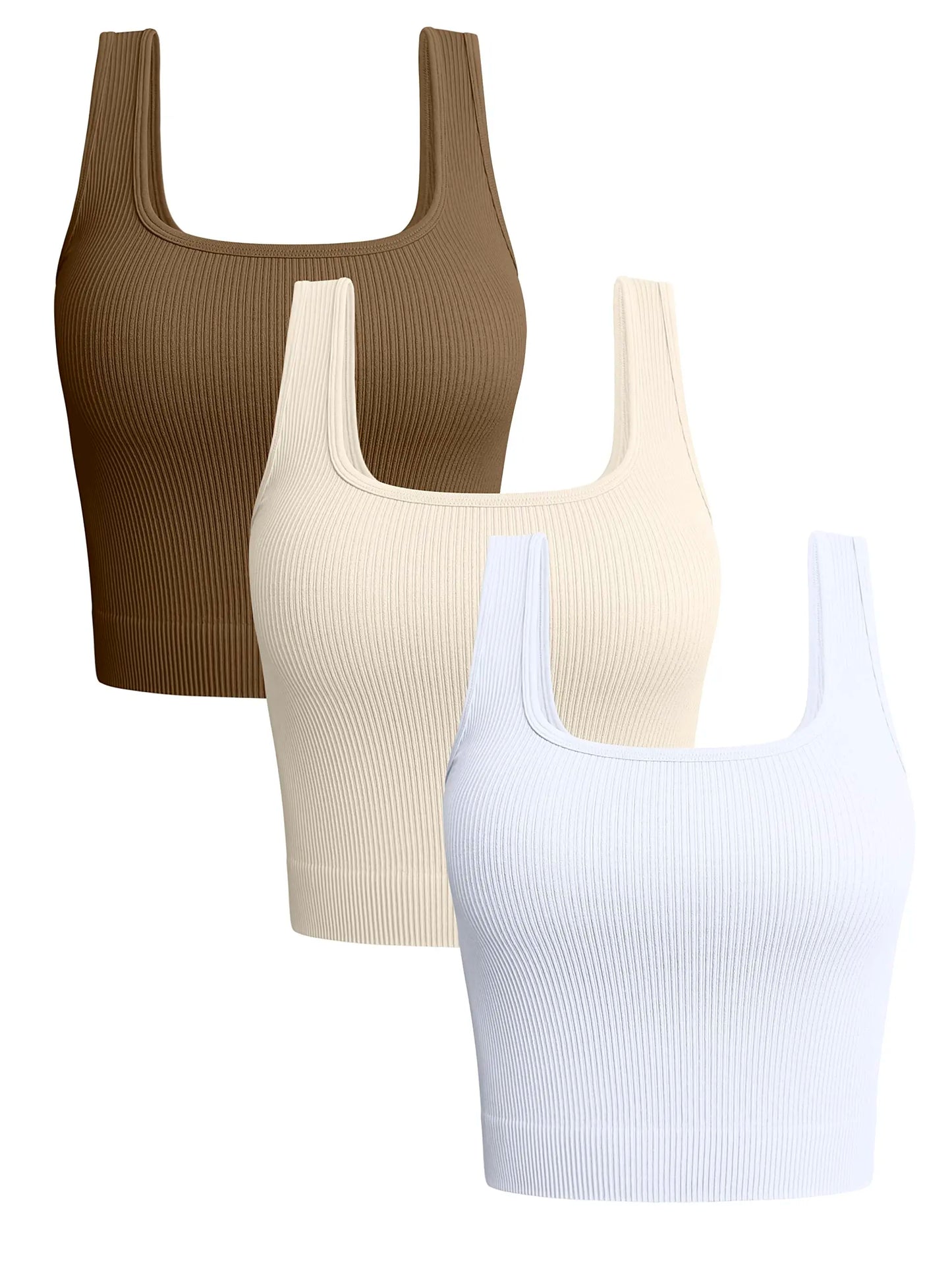 Women's 3 Piece Tank Tops Ribbed Seamless Workout Exercise Shirts Yoga Crop Tops asu