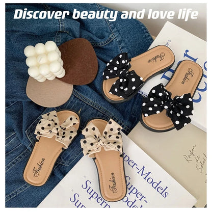 2024 Kids Fashion Bowknot Flats Non-Slip Slippers Baby Girls Footwear Children Summer Slippers Teen Girls Soft Sole Beach Shoes 7