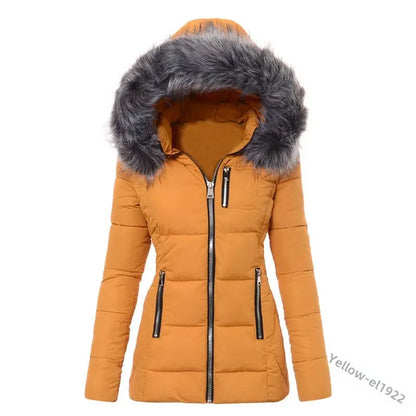 Women's Thick Cotton Coat Colorful Collar Zipper Slimming Effective Smooths Your Silhouette European American Style K2E