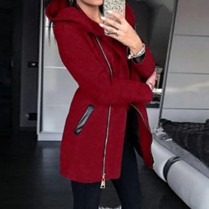 Autumn Winter Plus Size Fashion Women Coat Solid Color Zip up Long Sleeve Hooded Jacket Coat Outerwear Long Section Women's Coat