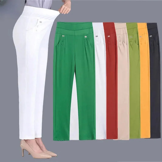 2024 Women Thin Candy Colors Stretch Classic Pants Straight Trousers Mother Casual High Waist Pantalones Slim Ankle-Length Pants