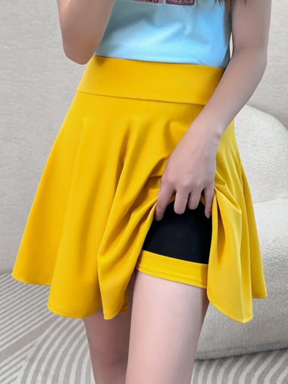 Summer A Line School Mini Shorts Skirts Womens High Waist Female Fashion Kawaii Ball Gown Solid Black Red kash