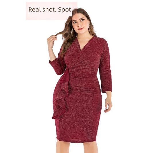 European and American-Style Slim-Fit Slimming and Fashionable-Sleeve Midi Dress for Plump Girls greg