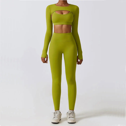 Women's Sportswear Yoga Set Workout Clothes Athletic Wear Sports Gym Legging 2/3PCS Fitness Bra Crop Top Long Sleeve Yoga Suit 3k