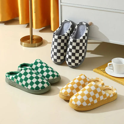 Plaid House Slipper Womens Winter Warm Home Kawaii Cartoon Plush Contton Indoor Funny Cute Fuzzy Floor Shoes Female Checkerboard 7