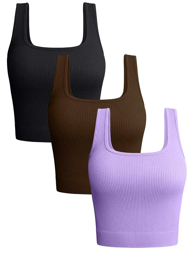 Women's 3 Piece Tank Tops Ribbed Seamless Workout Exercise Shirts Yoga Crop Tops asu