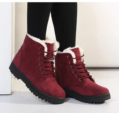 Women Winter Boots Ladies Snow Boots Lace Up Ankle Boots Female Non Slip Plush Fur Shoes Keep Warm Ankle Botas  kodez