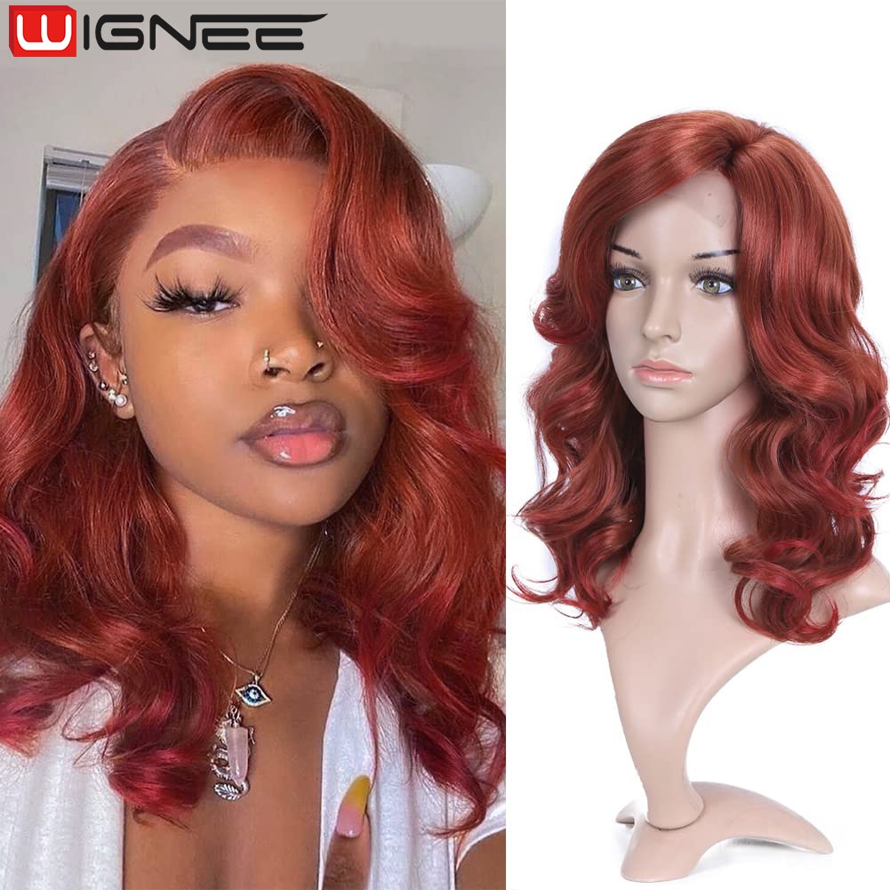 Wignee Body Wave Wig Side Part Synthetic Lace Wigs Ombre 613 Blonde Bob Short Wigs For Black Women Perruque Cosplay Daily Use