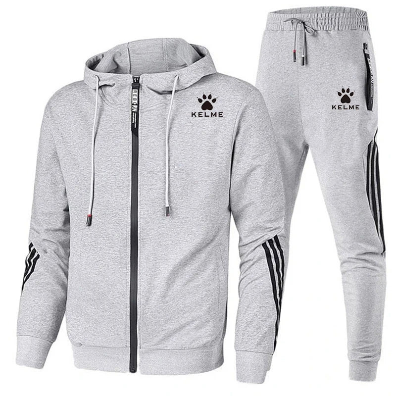 2023 Brand KELME Men's Handsome Zipper Hoodie Set + 2pcs High Quality Casual Sweatpants Fashion Sport Men cho