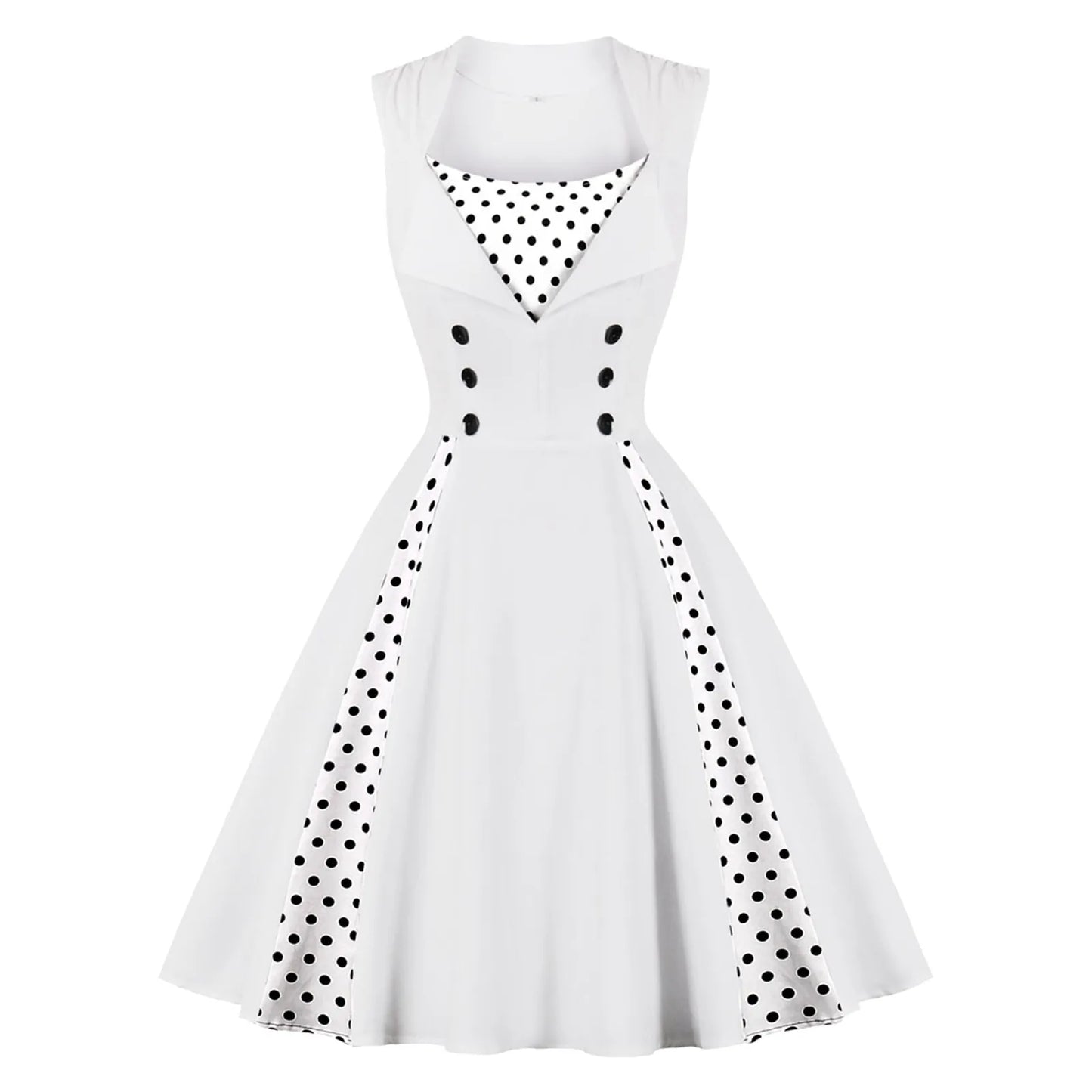 Sleeveless Red Polka Dot Print Vintage Party Dress Women's Elegant Retro 50s 60s Dress Female High Waist Patchwork Swing Dresses