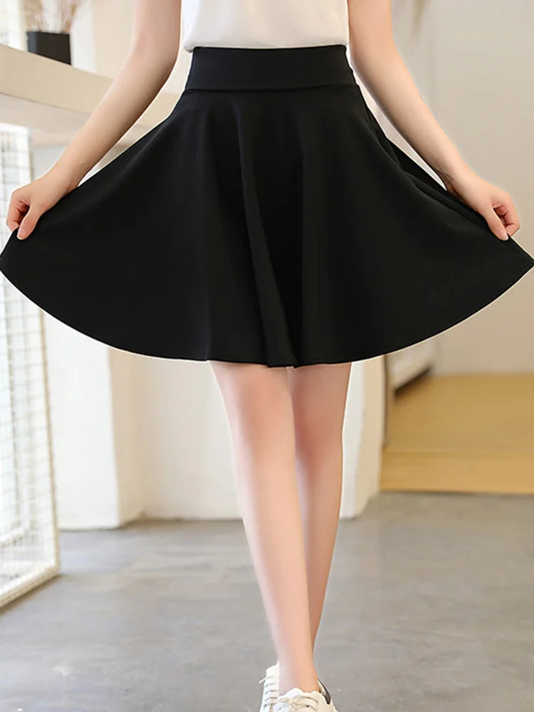 Summer A Line School Mini Shorts Skirts Womens High Waist Female Fashion Kawaii Ball Gown Solid Black Red kash