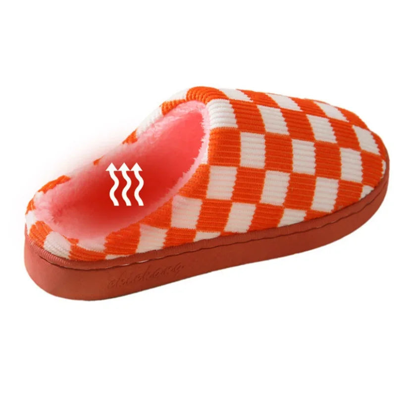 Plaid House Slipper Womens Winter Warm Home Kawaii Cartoon Plush Contton Indoor Funny Cute Fuzzy Floor Shoes Female Checkerboard 7