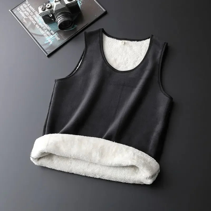 Thermal Underwear Men Warm Undershirt Winter Men's Lambswool Sleeveless Bottoming Shirt Padded Thickened Vest Thermal Tops J17