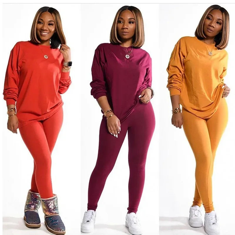 two piece set women 2 piece set stacked leggings clothes for women outfits stacked pants tracksuit female fall clothes serye