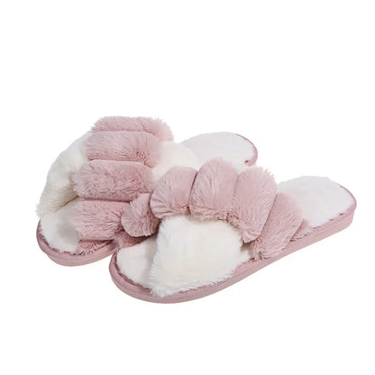 New Women Slippers Winter House Furry Slippers Fluffy Faux Fur Indoor Home Cotton Slippers Floor Shoes Ladies Flip Flops djam