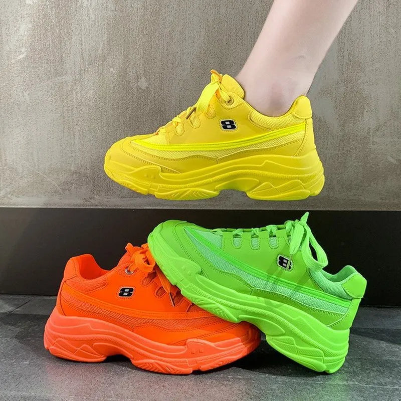 Comemore New Sneakers Women Spring Platform Casual Sports Shoes Fashion Sneaker Basket Yellow Lace-Up Chunky Footwear Woman 2022