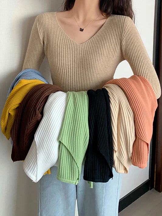 2024 Basic B-neck Solid Autumn Winter Pullover Women Female Knitted Ribbed Sweater Slim Long Sleeve Badycon High Quality Sweater siter