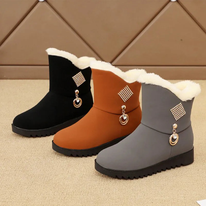 Winter Shoes Woman Non Slip Boots Crystal Casual Ankle Boots Ladies Warm Plush Comfort Female Footwear Fashion kodez