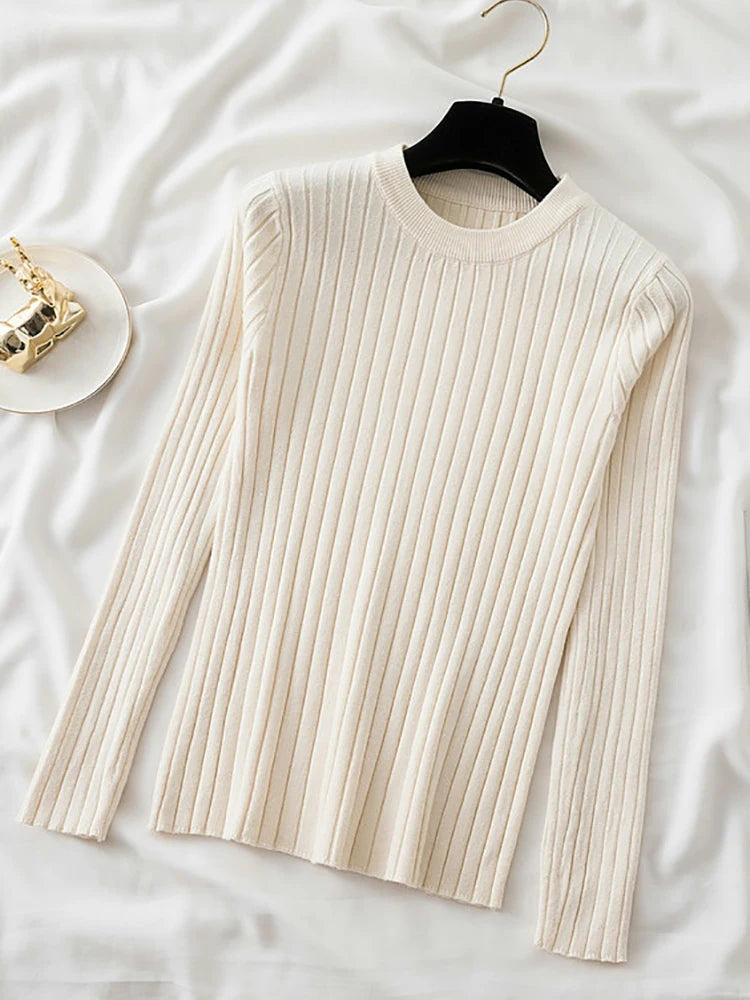 knit soft jumper tops 2024 New Autumn Winter Tops O-Neck Pullovers Sweaters shirt long sleeve Korean Slim-fit tight sweater siter