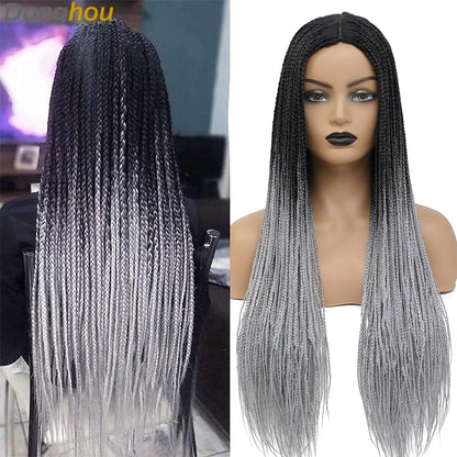 New Style Ombre Box Braided Wigs For Women Braided Wig Fake Scalp Wholesale Wigs Perruque Longue Synthétique Braiding Hair Wig