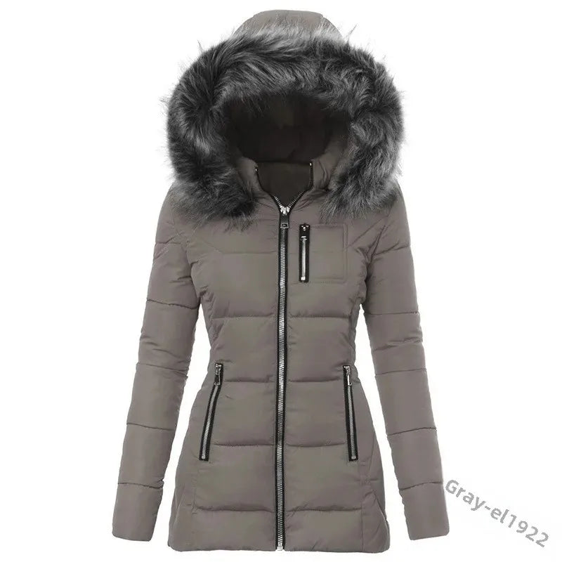 Women's Thick Cotton Coat Colorful Collar Zipper Slimming Effective Smooths Your Silhouette European American Style K2E