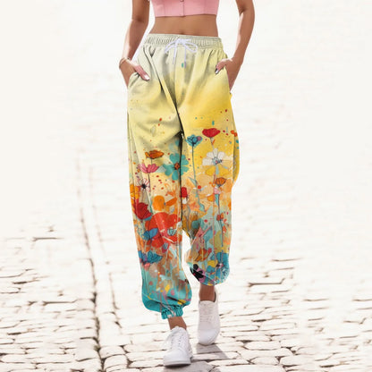 Women Fashion Print Bottom Sweatpants Pockets High Waist Sporty Gym Athletic Fit Jogger Pants Trousers Plus Size Home Pants Gs