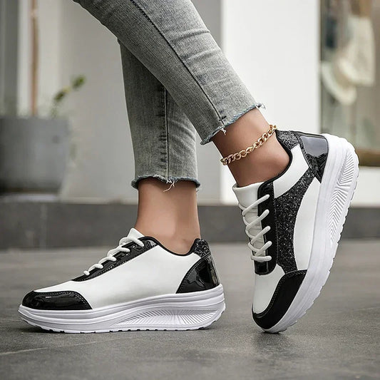 Autumn Soft Outsole Work Casual Shoes Female Black Swing Shoe Woman Plus Size Wedges Single Footwear Platform Women's Shoes 20&24