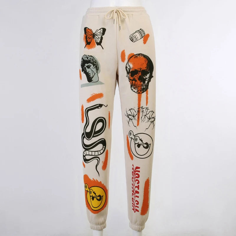 Women Sweatpants Joggers Y2K Harajuku Cartoon Skull Printed Streetwear Sweatpants Pants Casual High Waist Sweatpants 2024 Winter Gs