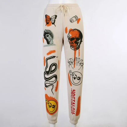 Women Sweatpants Joggers Y2K Harajuku Cartoon Skull Printed Streetwear Sweatpants Pants Casual High Waist Sweatpants 2024 Winter Gs