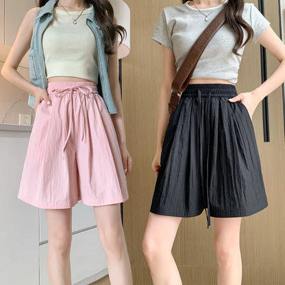 Women Shorts Summer Casual Solid Two Pockets Shorts high Waist Loose Shorts For Girls Soft Cool Female Shorts 7