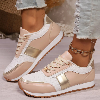 shoes woman trend Women's Fashion Round Toe Lace-Up Women's Sports Shoes Casual Flat Bottom Lightweight Women's Vulcanized Shoes djam