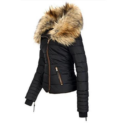 Women Fur Collar Warm Jacket Thickened Solid Color Slim Fit Casual Fashion Versatile New Autumn Winter Styles Warm Jacket