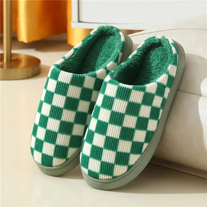 Plaid House Slipper Womens Winter Warm Home Kawaii Cartoon Plush Contton Indoor Funny Cute Fuzzy Floor Shoes Female Checkerboard 7