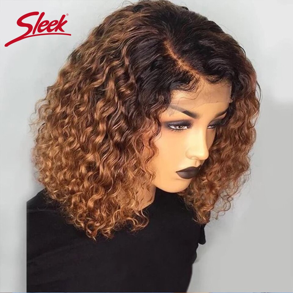 HD Lace Deep Curly Hair Bob Wigs Natural Black Color Lace Front Part Bob Wigs 250% Density Sleek Brazilian Remy Human Hair Wigs