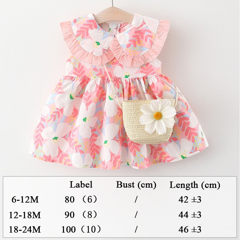 Summer Clothes Baby Girl Beach Dresses Casual Fashion Print Cute Bow Flower Princess Dress Newborn Clothing Set