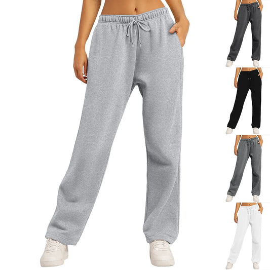 Women's Sweatpants Fall and Winter Solid Color Casual Cargo Pants Crawl Wide Leg Straight Pants wowo