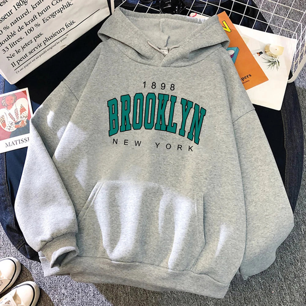 1898 Brooklyn New York Printed Women Hoodies Fashion Fleece Hoody Creativity Pullover Clothing Street Loose Sweatshirts Women'S cho