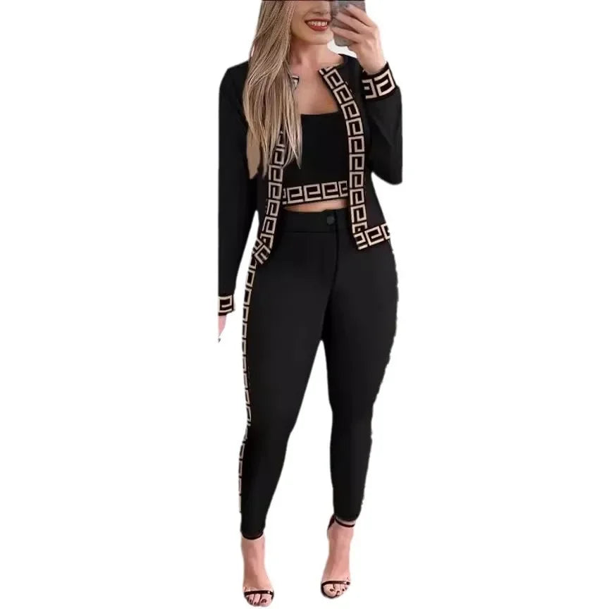 Creative Spring Autumn Street Style European Fashion Women's Clothing Vest Cardigan Leggings Three-Piece Suit Best Seller